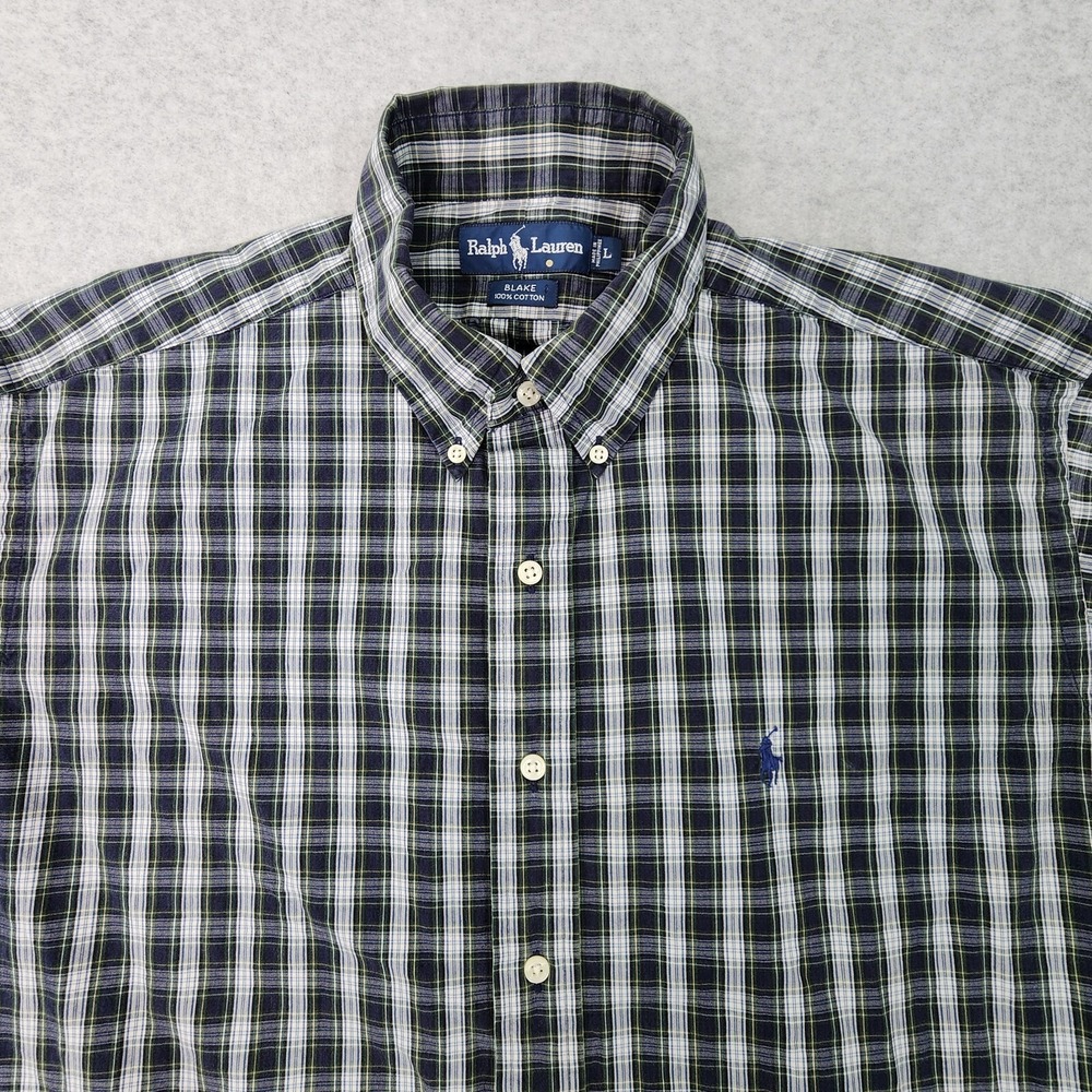 Ralph‎ Lauren Blake Shirt Mens Large Blue Green Plaid Longsleeve Button Down
